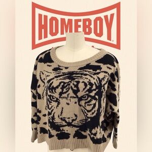 Katsumi Womens Beige and Black Tiger Sweater
